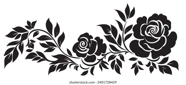 Trendy Vector Design: Beautiful rose Black and White Floral Silhouette for Modern Projects