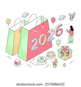 Trendy vector design of new year shopping