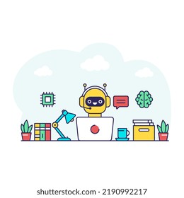 Diseño vectorial de moda del robot con portátil