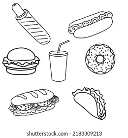Trendy vector Fast Food set for cafe. 