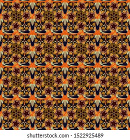 Trendy vector floral Ditsy Print in orange, brown and black colors. Romantic, little, ditsy, stylish floral background. Seamless cute minimalistic gentle flower pattern.