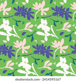 Trendy vector floral pattern with organic botanical shapes. Modern bold summer flower print, design in scandi style.