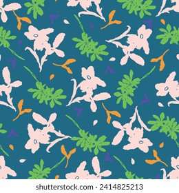 Trendy vector floral pattern with organic botanical shapes. Modern bold summer flower print, design in scandi style.