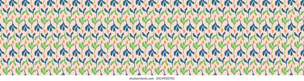 Trendy vector floral pattern with organic botanical shapes border. Modern bold summer flower print, ribbon design in scandi style.