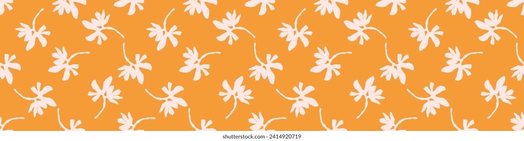 Trendy vector floral pattern with organic botanical shapes border. Modern bold summer flower print, ribbon design in scandi style.