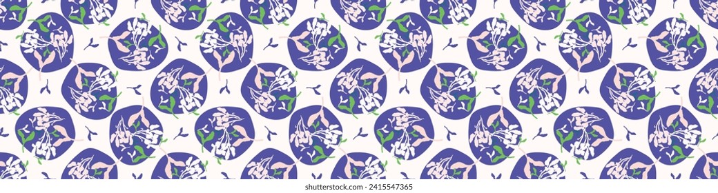 Trendy vector floral pattern with organic botanical shapes border. Modern bold summer flower print, ribbon design in scandi style.