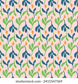 Trendy vector floral pattern with organic botanical shapes. Modern bold summer flower print, design in scandi style.