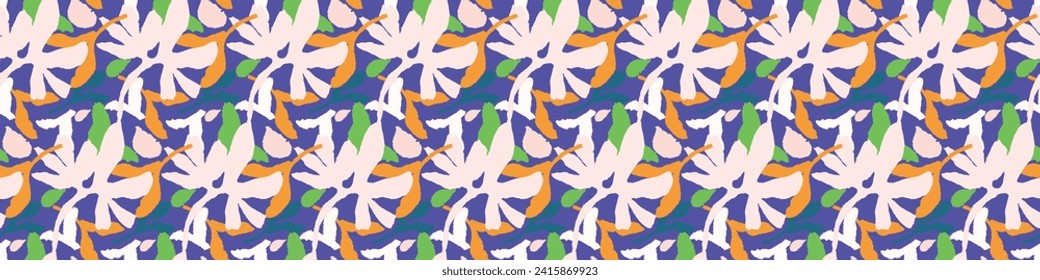 Trendy vector floral pattern with organic botanical shapes border. Modern bold summer flower print, ribbon design in scandi style.