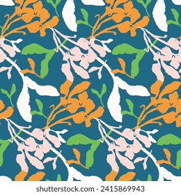 Trendy vector floral pattern with organic botanical shapes. Modern bold summer flower print, design in scandi style.