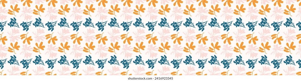 Trendy vector floral pattern with organic botanical shapes border. Modern bold summer flower print, ribbon design in scandi style.