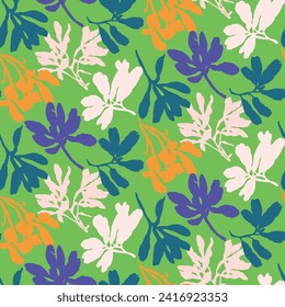 Trendy vector floral pattern with organic botanical shapes. Modern bold summer flower print, design in scandi style.