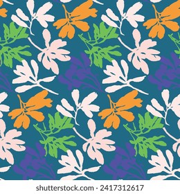 Trendy vector floral pattern with organic botanical shapes. Modern bold summer flower print, design in scandi style.