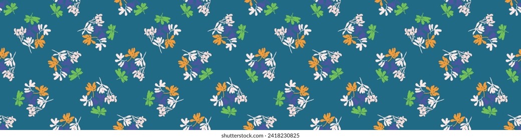 Trendy vector floral pattern with organic botanical shapes border. Modern bold summer flower print, ribbon design in scandi style.