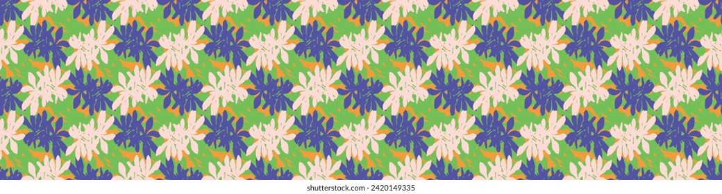 Trendy vector floral pattern with organic botanical shapes border. Modern bold summer flower print, ribbon design in scandi style.