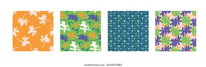 Trendy vector floral pattern set with organic botanical shapes. Modern bold summer flower print, design collection in scandi style.