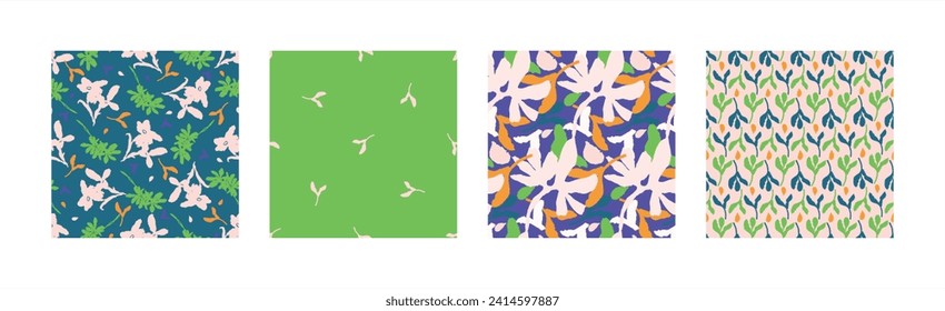 Trendy vector floral pattern set with organic botanical shapes. Modern bold summer flower print, design collection in scandi style.