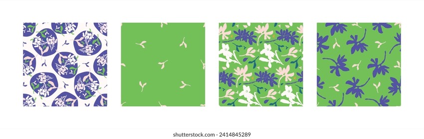 Trendy vector floral pattern set with organic botanical shapes. Modern bold summer flower print, design collection in scandi style.