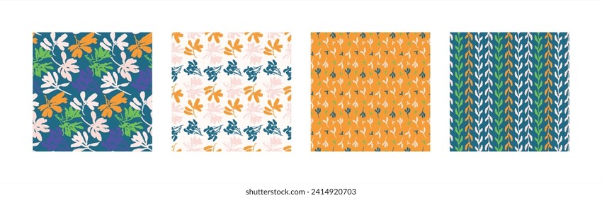 Trendy vector floral pattern set with organic botanical shapes. Modern bold summer flower print, design collection in scandi style.