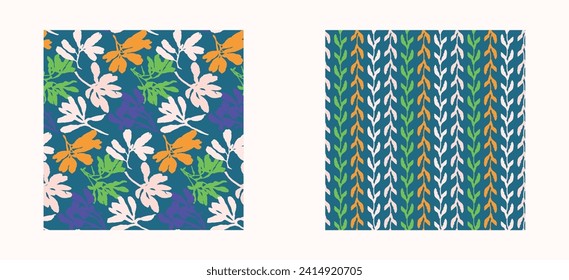 Trendy vector floral pattern set with organic botanical shapes. Modern bold summer flower print, design collection in scandi style.