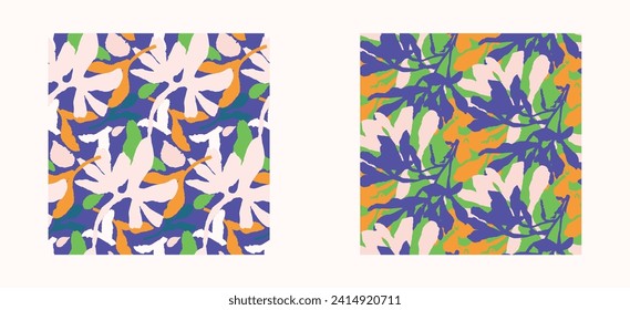 Trendy vector floral pattern set with organic botanical shapes. Modern bold summer flower print, design collection in scandi style.