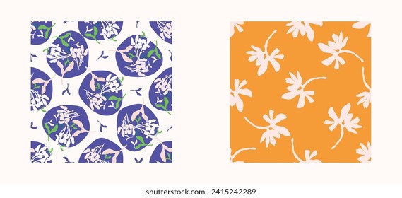 Trendy vector floral pattern set with organic botanical shapes. Modern bold summer flower print, design collection in scandi style.