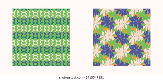 Trendy vector floral pattern set with organic botanical shapes. Modern bold summer flower print, design collection in scandi style.