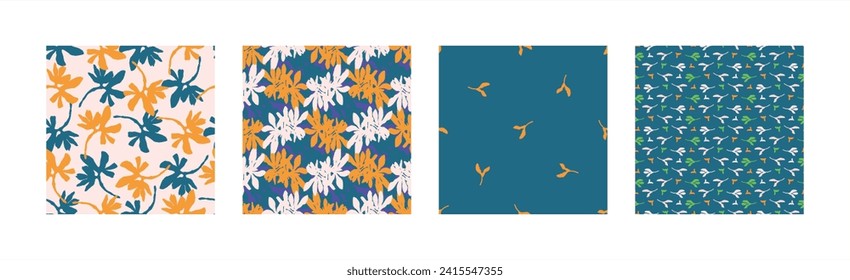 Trendy vector floral pattern set with organic botanical shapes. Modern bold summer flower print, design collection in scandi style.