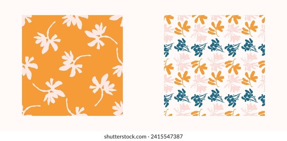 Trendy vector floral pattern set with organic botanical shapes. Modern bold summer flower print, design collection in scandi style.