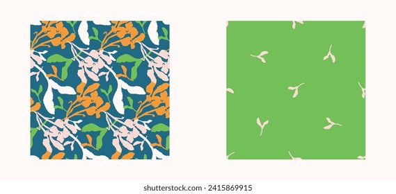 Trendy vector floral pattern set with organic botanical shapes. Modern bold summer flower print, design collection in scandi style.