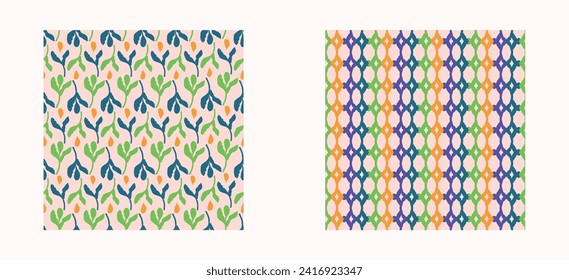 Trendy vector floral pattern set with organic botanical shapes. Modern bold summer flower print, design collection in scandi style.