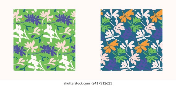 Trendy vector floral pattern set with organic botanical shapes. Modern bold summer flower print, design collection in scandi style.