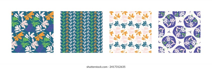 Trendy vector floral pattern set with organic botanical shapes. Modern bold summer flower print, design collection in scandi style.