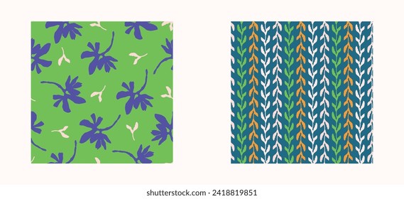 Trendy vector floral pattern set with organic botanical shapes. Modern bold summer flower print, design collection in scandi style.