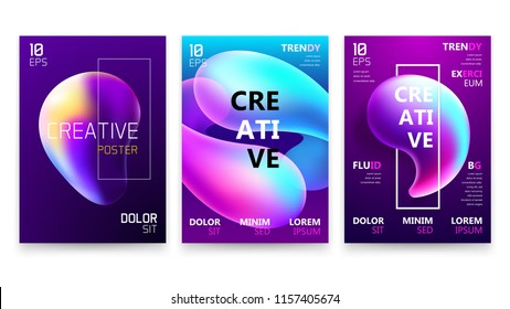 Trendy Vector Fluid Gradient A4 Poster Design Set. Modern Backgrounds for Poster, Brochure, Advertising, Placard, Invitation Card, Music Festival, Night Club. EPS 10