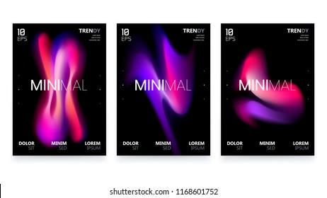 Trendy Vector Fluid Gradient A4 Poster Design Set. Modern Backgrounds for Poster, Brochure, Advertising, Placard, Invitation Card, Music Festival, Night Club. EPS 10