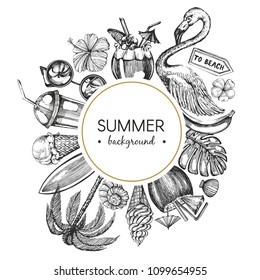 Trendy vector frame with graphic summer objects