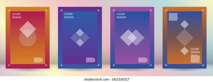 Trendy Vector Geometric Cover Design with Gradient and Abstract Lines and Figures for your Business. Mockup Design with Hologram, Gradient Effect for Dj Party.