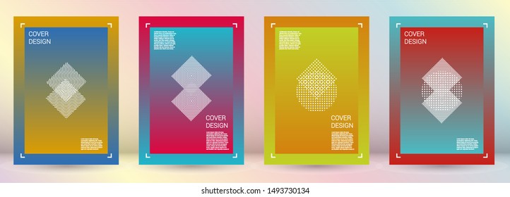 Trendy Vector Geometric Cover Design with Gradient and Abstract Lines and Figures for your Business. Template Design with Hologram, Gradient Effect for Dj Party.