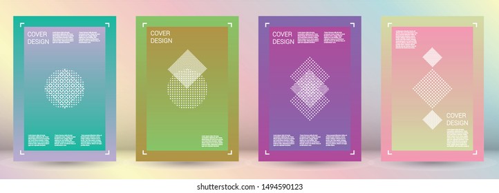 Trendy Vector Geometric Cover Design with Gradient and Abstract Lines and Figures for your Business. Leaflet Design with Hologram, Gradient Effect for Annual Report.