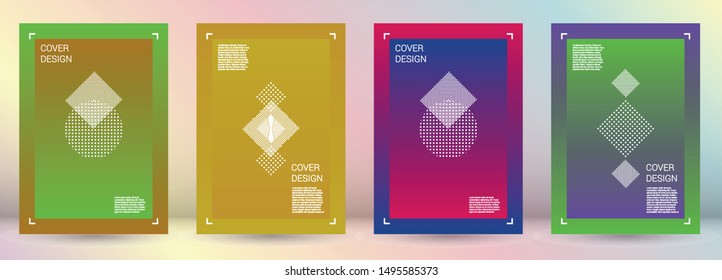Trendy Vector Geometric Cover Design with Gradient and Abstract Lines and Figures for your Business. Brochure Design with Hologram, Gradient Effect for Event.