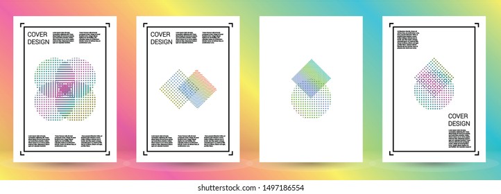 Trendy Vector Geometric Cover Design with Gradient and Abstract Lines and Figures for your Business. Cover Design with Hologram, Gradient Effect for Disco Party.