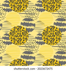 Patrón de corte geométrico vectorial de moda con huella de leopardo y círculos. Resumen de texturas modernas para papel, cubierta, tela, decoración interior y otros usuarios