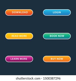 Trendy vector glowing, neon buttons for web design