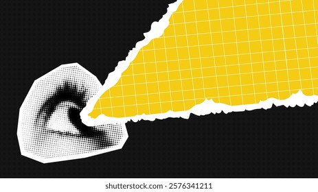 A trendy vector halftone collage illustration with laser beam eyes