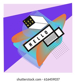 Trendy vector holiday summer cards illustration with line elements and abstract colorful textures. Design for poster, card, invitation, brochure, and promotion template.