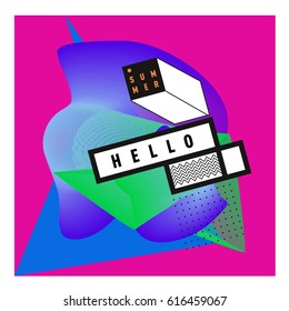 Trendy vector holiday summer cards illustration with line elements and abstract colorful textures. Design for poster, card, invitation, brochure, and promotion template.