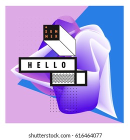 Trendy vector holiday summer cards illustration with line elements and abstract colorful textures. Design for poster, card, invitation, brochure, and promotion template.