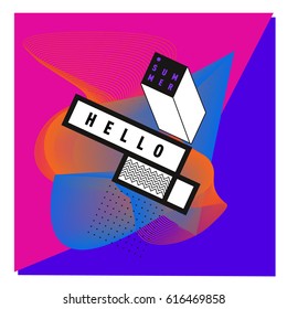Trendy vector holiday summer cards illustration with line elements and abstract colorful textures. Design for poster, card, invitation, brochure, and promotion template.