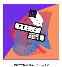 Trendy vector holiday summer cards illustration with line elements and abstract colorful textures. Design for poster, card, invitation, brochure, and promotion template.