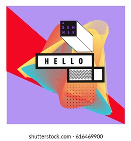 Trendy vector holiday summer cards illustration with line elements and abstract colorful textures. Design for poster, card, invitation, brochure, and promotion template.